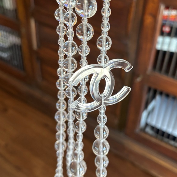 Chanel Authentic 20” Crystal Trans Clear Necklace Double Layer Double CC Logo - Picture 3 of 14